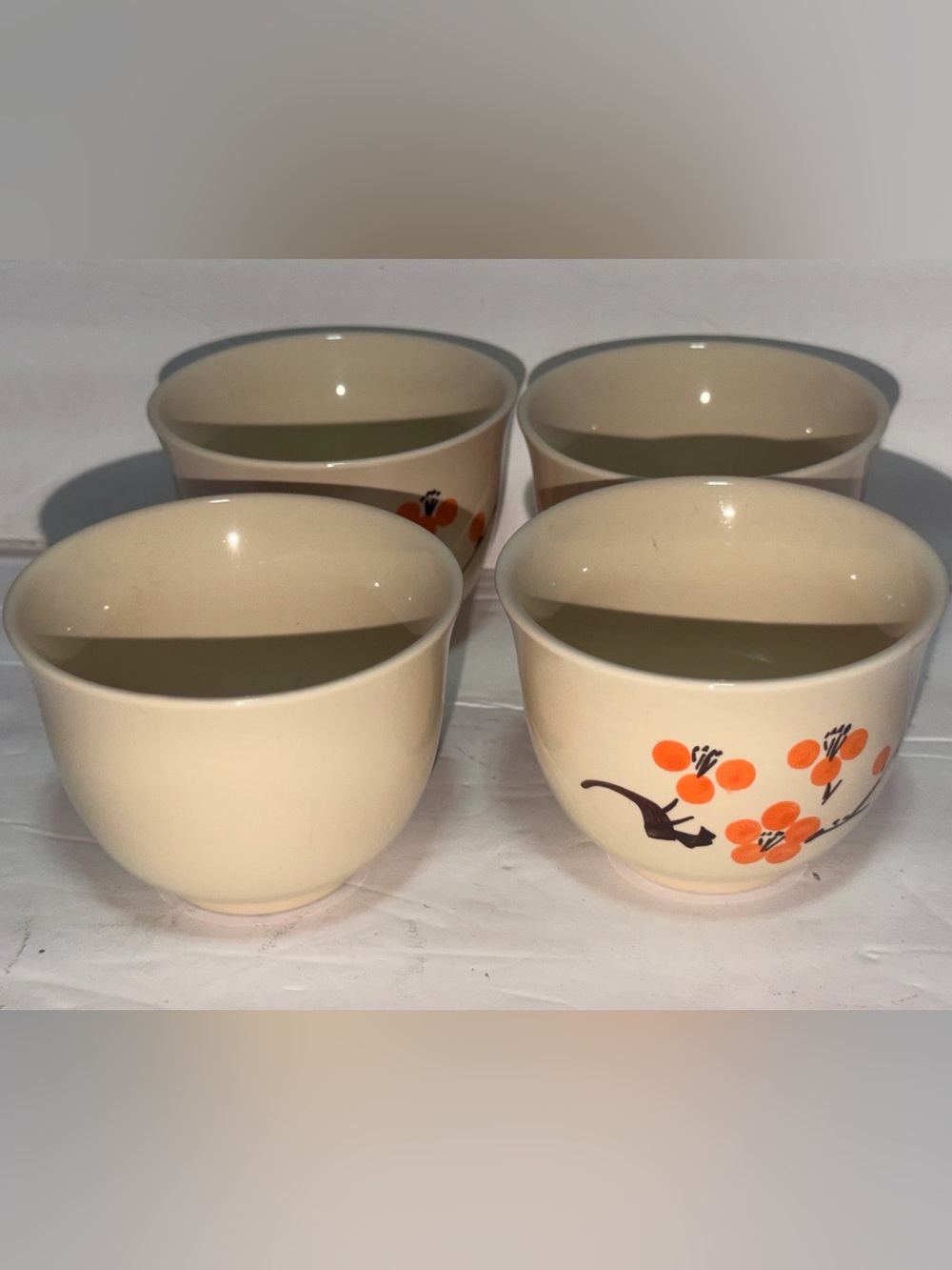 World Market Set Of 4 Orange Blossom Japanese Tea Pot Cups